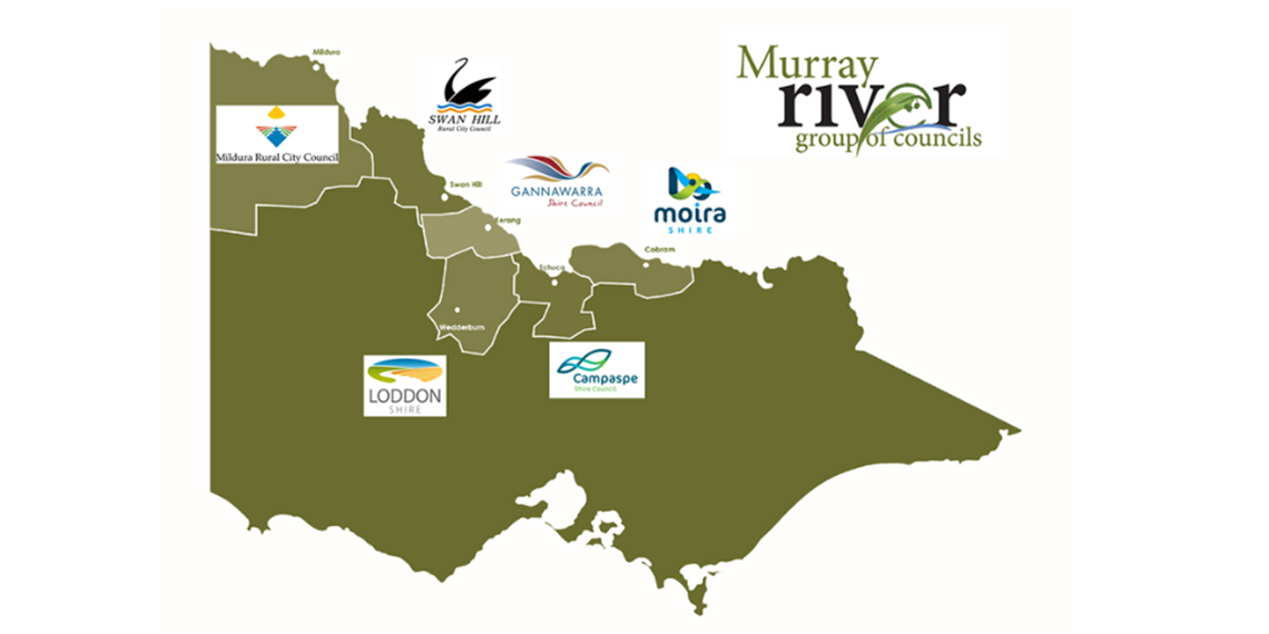 Victoria Map outlining the Murray River Group of Councils 